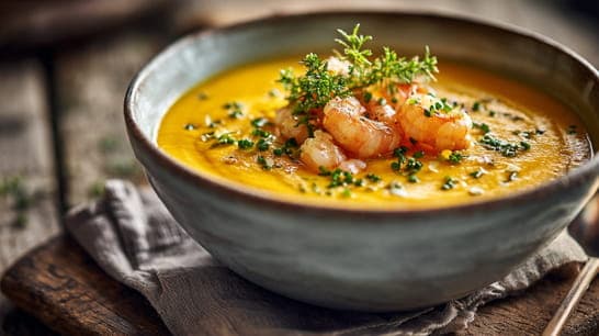 Kokos-Karotten-Suppe mit Garnelen