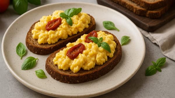 Belegtes Brot mit Rührei & Tomate