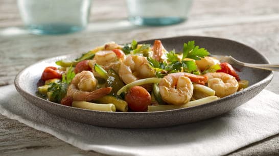 Gemüse-Pfanne mit Garnelen
