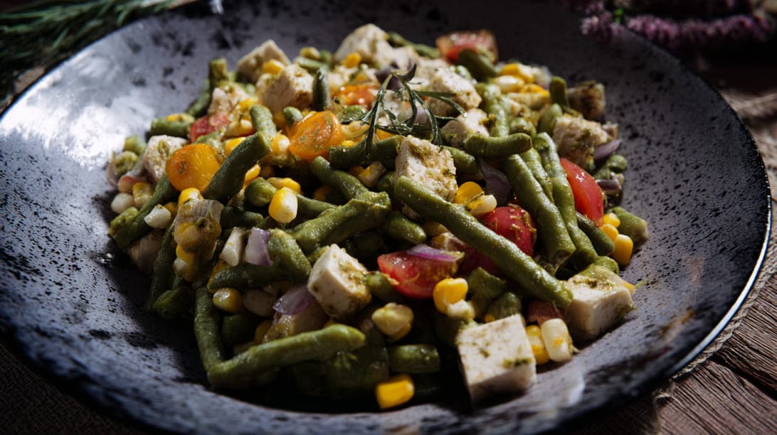 Bohnensalat mit Mais und Tofu
