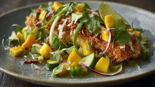 Kokos-Kabeljau mit Mango-Avocado-Salat
