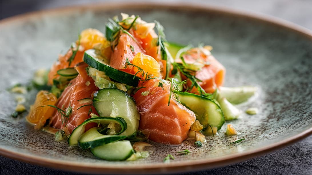 Ingwer-Lachs mit Gurken-Orangen-Salsa