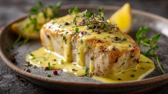 Seelachsfilet in Senfsoße