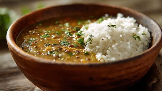 Mung Dal (indische Linsensuppe) mit Reis