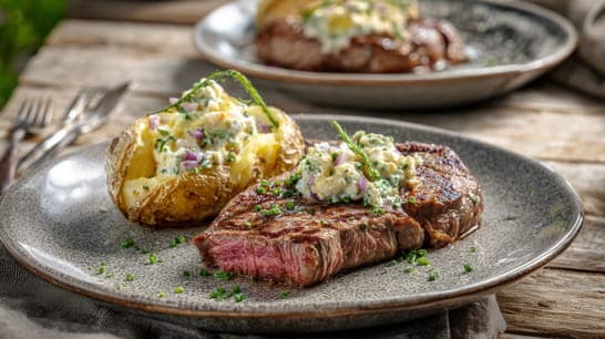 Steak mit Folienkartoffeln und Quark