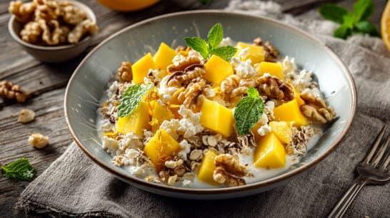 Frucht-Nuss-Müsli mit Hüttenkäse