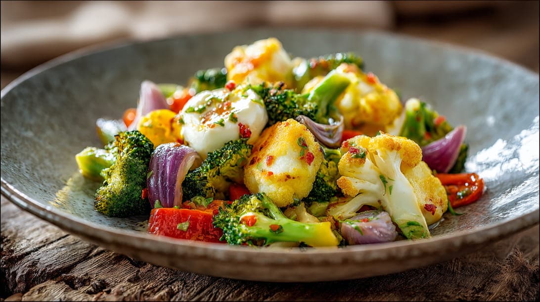 Bunte Gemüsepfanne mit Mozzarella