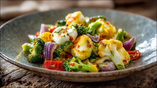 Bunte Gemüsepfanne mit Mozzarella