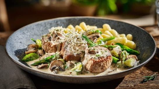 Medaillons mit Lauch-Champignon-Gemüse