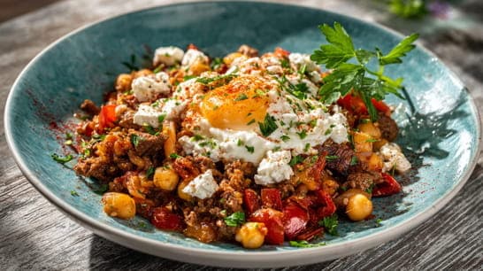 Griechische Hackpfanne mit Feta